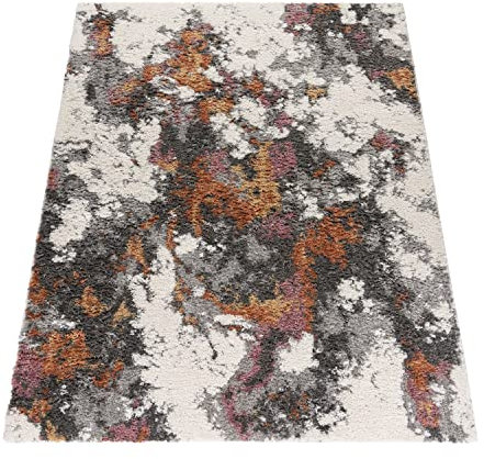 Paco Home Hochflor Teppich Wohnzimmer Schlafzimmer Shaggy Vintage Design Abstraktes Muster Moderne Deko 3D Effekt, Grösse:200x280 cm, Farbe:Bunt 3