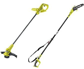 RYOBI Duo 18 Volts ONE+ Sans Fil à Batterie : Coupe-Bordures/Dresse-Bordures Ø23cm + Élagueur Électrique sur Perche - Vendu sans Batterie ni Chargeur