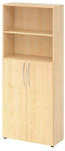 bümö Mehrzweckschrank 80cm breit, Aktenschrank o. Schuhschrank hoch, Regal Schrank-Kombi, Küchenschrank in Ahorn aus Holz, Vorratsschrank & Haushaltsschrank mit Metallgriffen