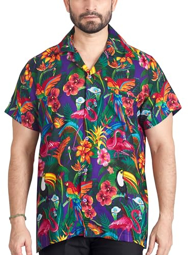 CLUB CUBANA Camicia Hawaiana Floreale Casual A Maniche Corte Classica Slim Fit da Uomo S