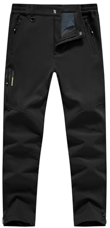 YSENTO Men's Fleece Lined Snow Ski Pants Waterproof Softshell Insulated Winter Cargo Hiking Camping Pants Black Size 42