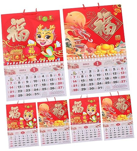 Abaodam Chinesischer Kalender 6er-pack Hängender Planer Traditioneller Stil Mond-wandkalender
