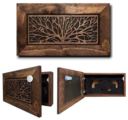 Bellewood Designs Gun Concealment Furniture - Hidden Gun Safe with Birds in a Tree Design - Fits 2 Handguns & Magazines - Wall Mounted Gun Storage with Magnetic Lock - Made in USA