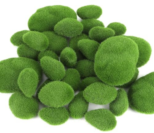 JSMTKJ Boules de Mousse Vertes, 30 Pièces Mousse Artificielle Rocks Décoratifs pour Les Compositions Florales, Jardins de Fées et Artisanat DIY DéCoration