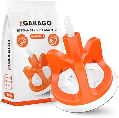 Gakago Fliesen Nivelliersystem 300-tlg. Set 1mm - Verlegehilfe für ein perfektes Fugenbild - Überlegene Reichweite für Fliesenstärken 3-18mm - Fliesenschutz durch Schon-Unterlegscheiben