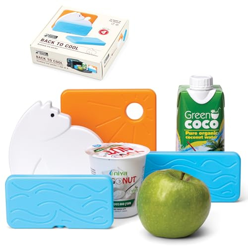 Monkey Business Back to Cool Ice Pack Set, 4 Reusable Ice Packs for Lunch Boxes and Cooler Bags, Colorful Camping Refillable Ice Pack for Food (Polar Bear Set)