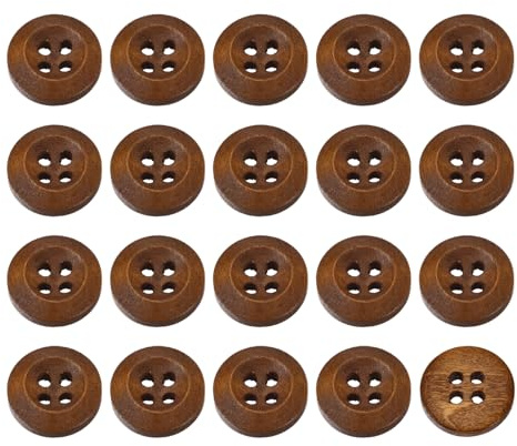 QUARKZMAN 50Pcs Boutons en Bois, 15mm (8/15) Bouton Rond en Bois à 4 Trous pour la Couture, l'Artisanat et les Vêtements DIY, Couleur Café