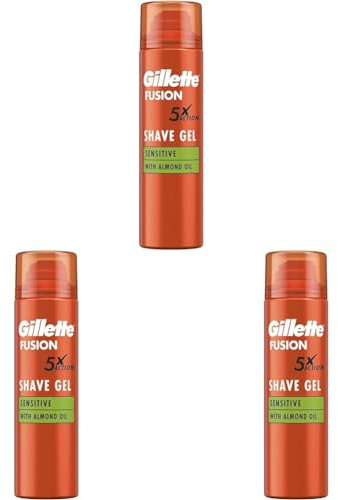 Gillette Fusion Bartpflege Rasiergel Männer (200 ml), mit Mandelöl, für empfindliche Haut, mit 5-Fach-Wirkung: Reinigt, spendet Feuchtigkeit, schützt, erfrischt und beruhigt, Geschenk für Männer