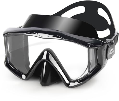 Snorkeling Diving Mask, Ultimate Pano 3 Swim Mask Anti-Fog Snorkel Mask Goggles with Nose Cover Adults & Youth for Diving, Snorkeling and Swimming (Black)
