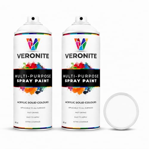 Veronite® Matt White RAL 9010 Spray Paint | Double Pack 2 x 400ml | All-in-one Primer, Undercoat & Topcoat, Satin Finish | Ideal for Metal, Furniture, Plastic, Ceramic, Wood | 2 x 400ml Double Pack