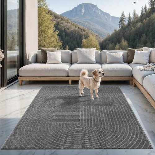 the carpet Santo Plus Outdoor Teppich – Anthrazit, 160 x 220 cm – Wetterfest & Pflegeleicht, Balkon Teppich, Terrasse & Garten, Flachgewebe Indoor & Outdoor, Modern für Wohnzimmer & Schlafzimmer