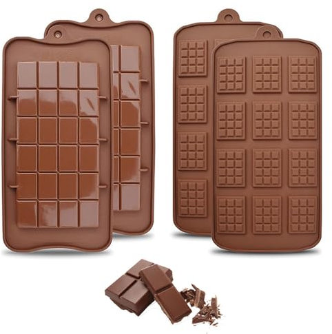 Bieiyhe 4 Pezzi Stampo Silicone Barrette Cioccolato Stampo Tavoletta Cioccolato Stampo Silicone Forno Cialde Stampo per Cioccolatini Quadrati Stampi per Tartufo Antiaderente per Cioccolati, Caramelle
