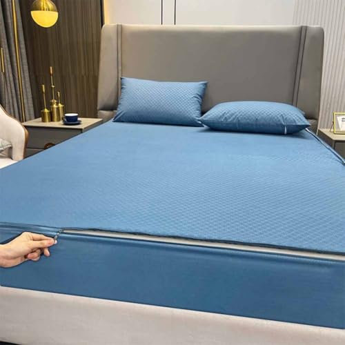 JIALIANG Matratzenbezug Wasserdichter mit Reißverschluss 150x200+25cm Blau Atmungsaktive Matratzenauflage, Inkontinenzauflage, Wasserdichter Matratzenbezug-Schutz