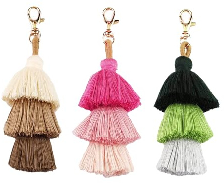 KBRPEY Mehrschichtige Quaste Schlüsselanhänger Boho Anhänger Textil Schmuck Karabinerhaken Damen Accessoire
