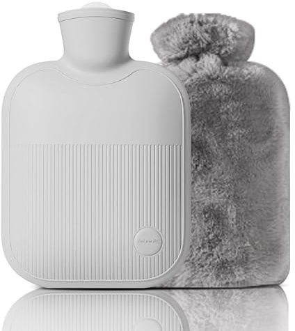 Wärmflasche mit Bezug, auslaufsicherer Wärmbeutel für heiße und kalte Kompresse, Hand-Fußwärmer, ideal für Menstruationskrämpfe, Nacken- und Schulterschmerzen, warm für den Winter (Grau, 2 L)