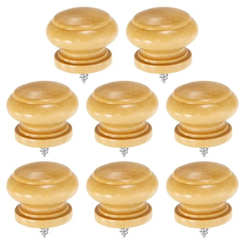 QUARKZMAN 8 pomos redondos para cajones de madera, 1,3 x 0,98 pulgadas, mango de madera maciza, redondo, forma de seta, botones de madera para muebles, cómodas, armarios, color madera