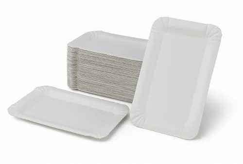 Commerline 250 Stück Rechteckige Pappteller (17x24 cm), Einwegteller für Party & Gastronomie, Umweltfreundliches Einweggeschirr, Stabile Servierteller & Papierteller, Partygeschirr