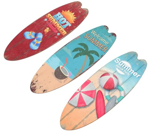 GETAJGHSD 3 Stück Surfbrett Holzschild als Wanddekoration Vintage Strandhaus Deko für Zuhause und Beach Retro Hängende Accessoires für Sommer und Urlaub
