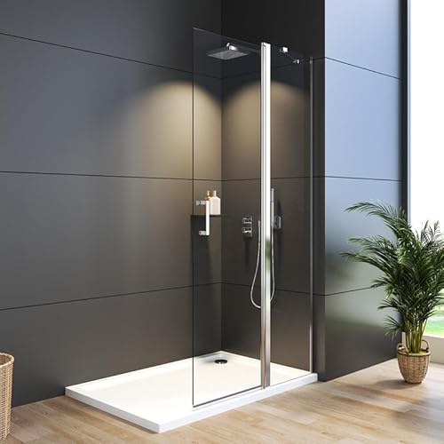 WDWRITTI Walk-in Duschwand Dusche 100x185cm Duschtrennwand, Pendeltür Duschkabine Walk in Schwingtür Duschabtrennung aus 6mm ESG Glas mit NANO Beschichtung, 100cm Begehbare Walkin Duschtür