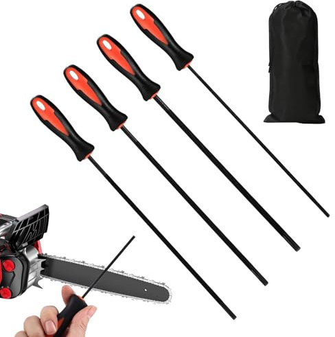 4 PcsChainsaw Files, Round Chain Saw Sharpener Tool, Professional Chainsaw Sharpener Files, Chainsaw Chain Sharpening File with Non-Slip Handle, 3.2mm/4.0mm/4.8mm/5.5mm, with Storage Bag