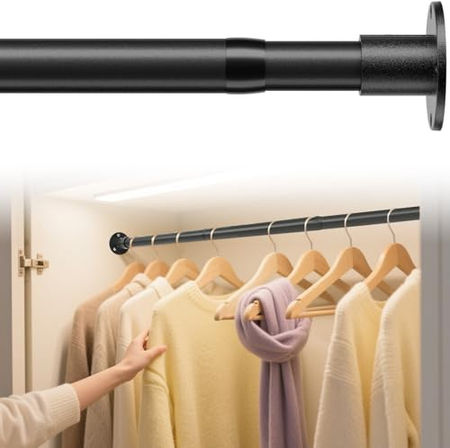 Barra para Armario Extensible, 38-175cm Riel tubo para Ropa Ajustable de Acero Inoxidable para Armario de Dormitorio/Negro Mate