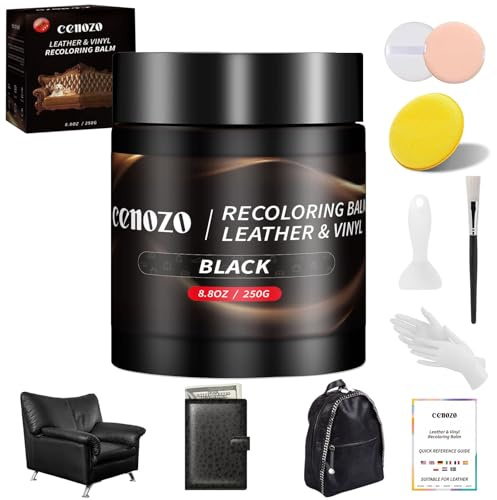 cenozo Flüssigleder Schwarz,Leder Reparatur Set,Lederpflege für Ledercouch,Autositz Reparatur,Vinyl Möbel,Kunstleder Reparaturset Für Reparatur Lederfarbe,Fleck,Schramme,Risse und Bleichen