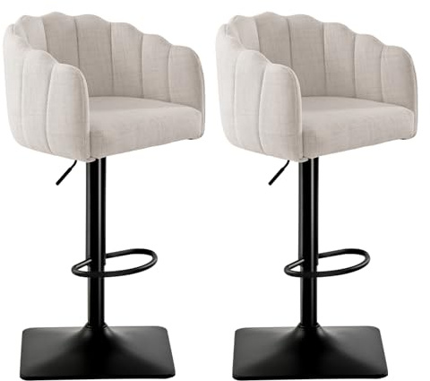 SUPPNEED Barhocker 2er Set mit Lehne, Leinen Bar Stühle Höhenverstellbar, Drehsessel für küchentheke, Barstuhl, Friseurstuhl, Küchenhocker, Esszimmerstühle Drehbar (2, Beige)