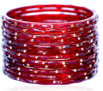 JD'Z COLLECTION Indian Glass Bangles Set Indian Costume Bangles Bollywood Glass Bangle Matching Colors Wedding Jewelry Bangle Set for Women,Wedding Bangles Set of 12 (Mehrun, 2.8, Inches)