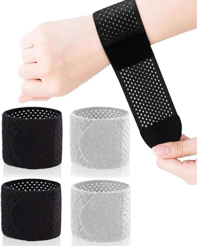 FUGLUS 4 PCS Fascia da Polso Traspirante,Supporto Polso Elasticità Regolabile,Tutore Tunnel Carpale per Tendinite,Distorsione,Fitness,Tennis,Uomini e Donne(Nero,Grigio)