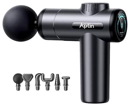 Aptin Portable Deep Tissue Muscle Massage Gun – 99-Speed Handheld Percussion Massager with LCD Display, Quiet Motor, 6 Heads & Carrying Case – Rechargeable Body Relaxation Tool for Active Lifestyles