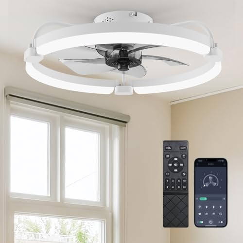Ensenior Deckenventilator mit Beleuchtung, 50cm Deckenlampe mit Ventilator & Fernbedienung, 6 Geschwindigkeiten Leise, Stufenlos Dimmbar (3000K-6500K), Flaches Design für Schlafzimmer Büro - Weiß