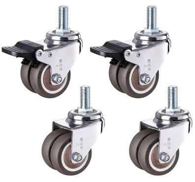 4-teiliges Set Schwerlastrollen, 2-Zoll-Gummiräder mit M12-Gewindebolzen und Feststellbremse(Set 1)