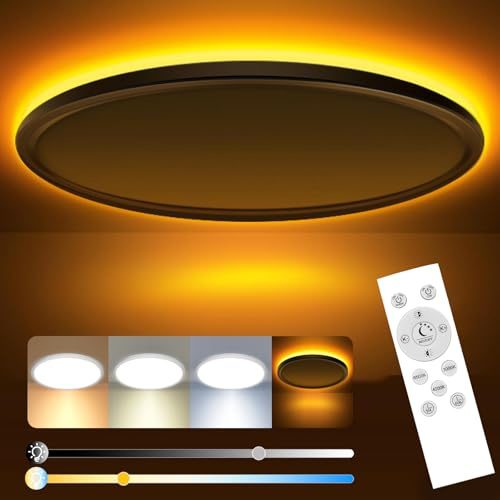slochi 40CM LED Deckenleuchte, 36W 3600LM Deckenlampe Flach Dimmbar mit Fernbedienung, 1800K Nachtlicht Warm, 3000K-6500K, Ultra Dünn Schlafzimmer Lampe für Schlafzimme Wohnzimmer-Rund Weiss