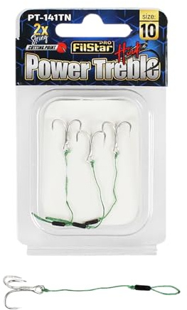 PRO FILSTAR Drillingshaken Set N10 3Stk - Flechtschnur - Stinger Rig | Drillinge Angelhaken - Treble Fishing Hooks - Angeln Haken - Kunstköder Jighaken - Hecht Wels Zander Angel Haken - Sport Set