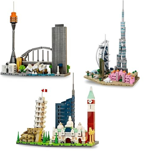 PlaySynthe Mini Architektur Bausteine, 3 Italien, Australien, Dubai Skyline Klemmbausteine, Micro Architektur Bausatz Spielzeug, Geschenke für Erwachsene, 1684 Teile