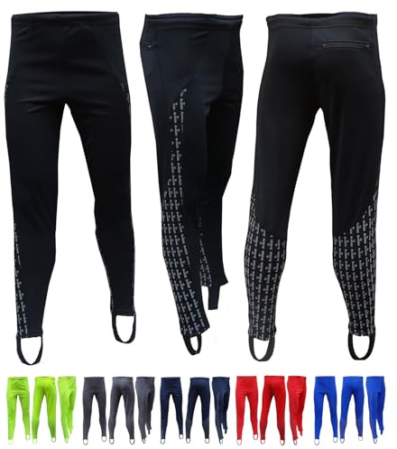 Acclaim Athens Mens Four Way Stretch Polyester Reflective Print Running Exercise Fitness Training Elasticated Tie Cord Waist Track Tights Pants Leggings with Stirrups (Black, Medium)