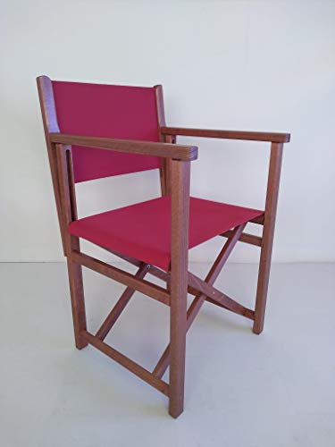 AUTENTICA SEDIA MINORCHINA – SEDIA DA REGISTA – SEDIA PIEGHEVOLE in LEGNO per ESTERNI COLOR BRANDY con TELA ACRILICA COLOR ROSSO