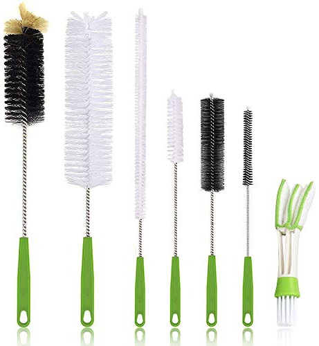Long Bottle Brush, 17 in Bendable Cleaner Brushes for Cleaning Neck Beer Bottles, Wine, Baby Bottles, Water Bottles, Tumblers, Flask, Bird Feeder, Vase, Pipes and Brewing Supplies 7 Pack