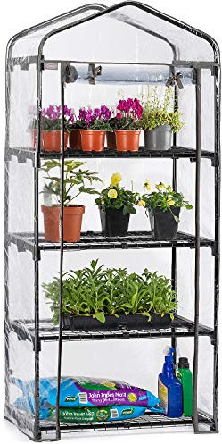 Christow 4 Tier 5ft Greenhouse, Mini Portable Compact Garden Growhouse, Sturdy Steel Frame, Double Zip PVC Cover