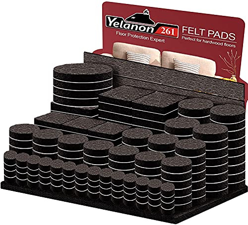 Yelanon 261PCS Felt Furniture Pads,Chair & Sofa Feet Floor Protectors Brown | Self-Adhesive Felt Pads for Furniture Legs – Anti-Scratch Floor Protectors for Hardwood & Wooden Floors