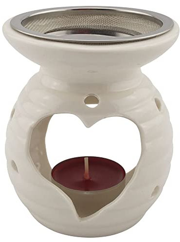 Räucherstövchen Herz aus Keramik – Mit Edelstahlsieb & Metallscheibe, Höhe 10 cm – Für Weihrauch & Kräuter | Incense Burner