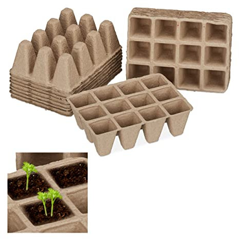 Relaxdays Vasetti Biodegradabili per Piantine, Set da 204, Semenzaio da Torba, Quadrati, in Cellulosa, H: 5 cm, Beige