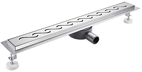 Caniveau pour Douche Siphon Sol d'évacuation en Acier Inoxydable Plancher de Douche de Salle de Bains Rectangle, 360° sortie d'eau, 80cm