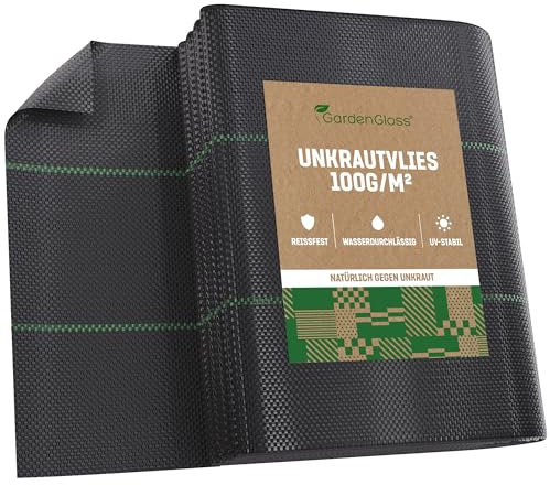 GardenGloss 20m2 Weed Control Membrane (100gsm) - Water Permeable and Tearproof Weed Barrier Fabric - Weed Control Fabric with High UV-Stabilisation (10m x 2m, folded)