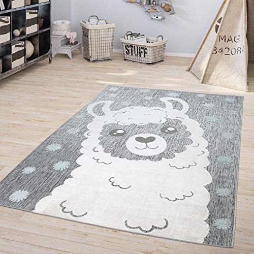 TT Home Kinderzimmer Outdoor Teppich Kinder Junge Mädchen Spielteppich Lama Design Grau, Größe:140x200 cm
