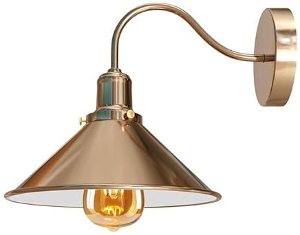 Retro Wall Light Lamps, Island Edison Swan Neck Metal Arm E27 Sconce, Cone Light Shade 22cm, Reading, Bedside Lamp, Kitchen, Indoor, Living room, Modern Industrial Wall Fittings (Französisches Gold)