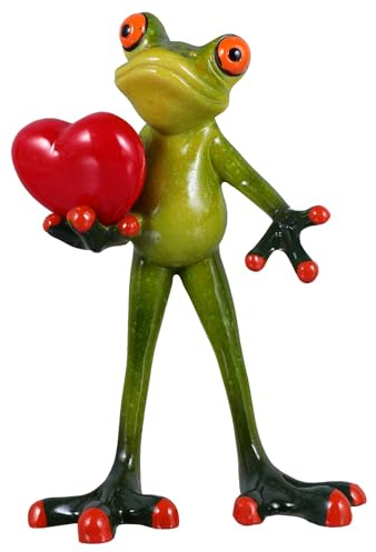 TOYANDONA Resin Frog Statue Green Frog Personalized Animal Figurines with Heart Model Ornament 14. 5x9x5cm for Garden Home Office Decoration