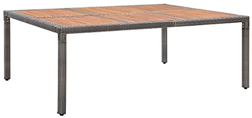 (Blitzlie ferung) Garten Esstisch | Gartentisch | Terrassentisch | Balkontisch | Gartenmöbel | Außenterrassentisch | Rattan Tisch | Gartentisch Grau 200x150x74cm Poly Rattan und Akazie Massivholz