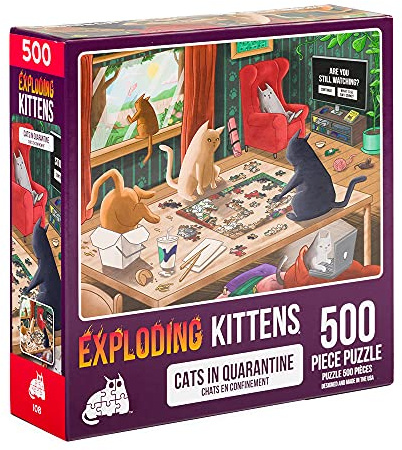 Cats in Quarantine Jigsaw Puzzle by Exploding Kittens - 500 Pieces, Ideal for Adults, Teens, and Kids - A Funny and Artistic Cat-Themed Puzzle