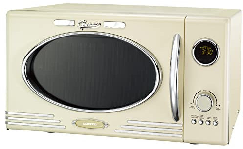 MELISSA 16330128 Retro Mikrowelle/1000 Watt/23 Liter Garraum,Design Mikrowelle mit Grill/Creme Farben